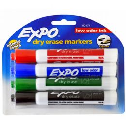 48 Wholesale Expo Low Odor Dry Erase Markers Assorted Colors 4 Pack