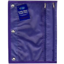 48 Wholesale 3 Ring Reinforced Zip Up Pencil Pouch With Dual Zippers
