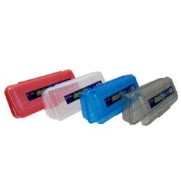 48 Wholesale Clear Hinged Pencil Box Assorted Colors