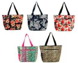 24 Pieces 18 Inch Large Printed Tote Bag With Insulated Liner And Cargo Zipper Pockets - Tote Bags & Slings
