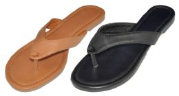 36 Wholesale Women's Faux Leather Thong Sandals With Mini Wedge And Soft Footbed