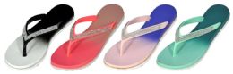 36 Wholesale Women's Thong Slide Sandals With Tie Dye Footbed And Rhinestone Embellishment