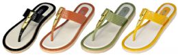 36 Pieces Women's Wedged Slide Sandals With Gold Jem Embellishment And Ribbed Strap - Women's Flip Flops