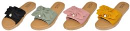 36 Pieces Women's Wedge Slide Sandals With Knit Bow Tie Strap And Pearl Embellishment - Women's Flip Flops