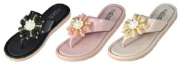 36 Pairs Women's Mini Wedge Gizeh Slide Sandals With Jewel And Flower Embellishment - Women's Flip Flops