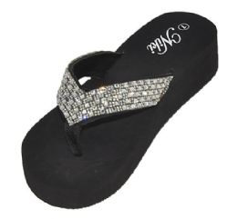 36 Pairs Women's Wedge Gizeh Thong Sandals With Jem And Rhinestone Embellishment - Women's Flip Flops