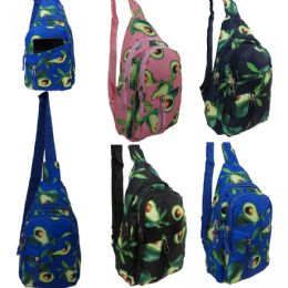 24 Wholesale Men And Women's Printed Sling Bags With Cargo Zip Up Pockets Avocado Print