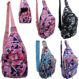 24 Wholesale Men And Women's Printed Sling Bags With Cargo ZiP-Up Pockets 80s Fashion Print