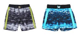 24 Pieces Infant Boy's Printed Swim Trunks With Two Tone Stripes Shark Print - Baby Apparel