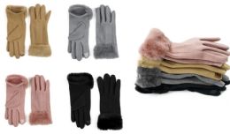 24 Wholesale Jack And Missy Socialite Fleece Gloves With Faux Fur Cuff
