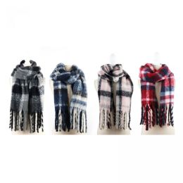 12 Pieces Jack And Missy Oversized Plaid Scarves With Fringed Ends - Winter Scarves