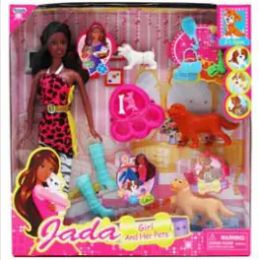 12 Pieces Girls Toys Ethnic Jada Doll W/mini Doll & Pets In Window Box - Dolls