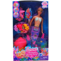 12 Bulk 11.5" Mermaid Doll W/ Accss In Window Box, 3 Assrt Clrs