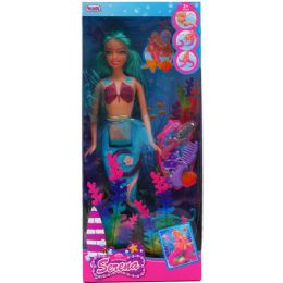 12 Wholesale 11.5" Mermaid Doll W/ Accessories In Window Box, 3 Assorted Colors