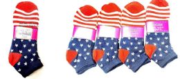 240 Bulk Women Ankle Socks American Flag Design Assorted Color Size 9 - 11
