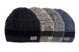 24 Pieces Britt's Knits Men's Frontier Knit Beanie Hats With Union Jack Patch Embellishment - Winter Beanie Hats