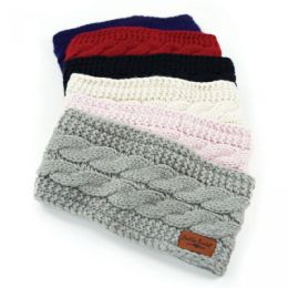 24 Pieces Britt's Knits Women's Plush Lined Cable Knit Headwarmers With Patch Embellishment - Head Wraps