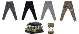24 Wholesale Britt's Knits Women's Printed Fleece Lined Leggings Camo Houndstooth Cheetah And Plaid Print