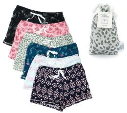 36 Wholesale Hello Mello Women's Dreamscape Printed Lounge Shorts Leopard Floral And Tribal Print
