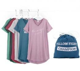 36 Pieces Hello Mello Women's Printed Sleeping Shirts With Graphic Tee Designs - Women's Pajamas and Sleepwear