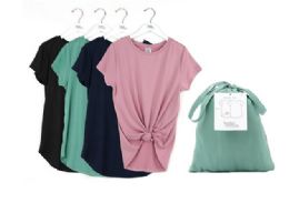 24 Wholesale Hello Mello Women's Crewneck T Shirts With Twisted Knot Front