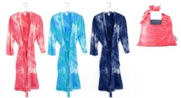 12 Wholesale Hello Mello Women's Tie Dye Printed Bath Robes