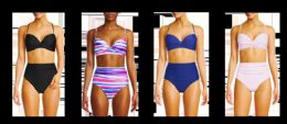 24 Wholesale Women's Fashion Two Piece Swimsuits With Underwire Top And High Waist Bottom Solid And Striped