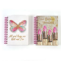 24 Wholesale 160 Sheet Jumbo Spiral Embroidered Journals With Butterfly And Makeup Print