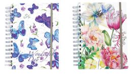 24 Bulk 160 Sheet Embroidered Jumbo Spiral Journals W/ Painted Floral Petals And Butterflies