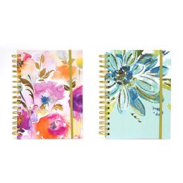 24 Wholesale 160 Sheet Jumbo Spiral Journals With Floral Print And Elastic Track Keeper