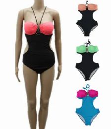 36 Bulk Women's Plunge V Neck Wrap Tie Belted Cutout One Piece Swimsuits