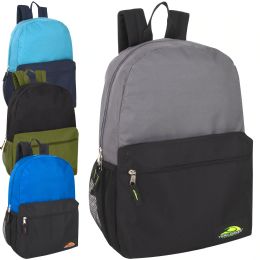 24 Wholesale 18 Inch Two Tone Backpack With Side Mesh Pocket - 4 Colors