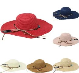 24 Bulk Women Mix Color Big Solid Band Summer Paper Hats