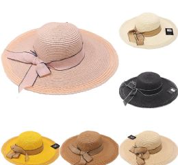 24 Wholesale Women Mix Color Solid Band Summer Paper Hats