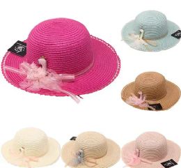 24 Bulk Women Mix Color Floral Band Summer Paper Hats