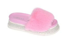 12 Wholesale Womens Sliders Comfy Soft Plush Open Toe Indoor Outdoor Bedroom Pink Size 6-10