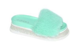 12 Wholesale Womens Sliders Comfy Soft Plush Open Toe Indoor Outdoor Bedroom Mint Size 5-10