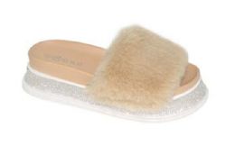12 Pairs Womens Sliders Comfy Soft Plush Open Toe Indoor Outdoor Bedroom Beige Size 6-10 - Women's Slippers