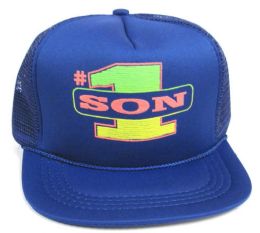 36 Pieces Youth Mesh Back Printed Hat, "1 Son", Assorted Colors - Caps & Headwear