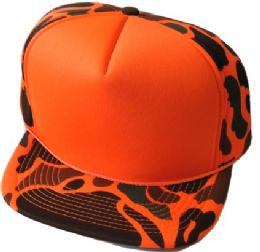 36 Pieces Adults Hats Neon Orange Camo Winter Blank Caps With Plain Neon Orange Front - Caps & Headwear
