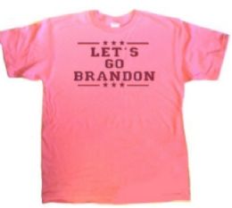 12 of Women 100% Cotton Pink T-Shirts Printed With One Color "let's Go Brandon" Design