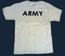 10 Pieces Men Made By Usa Company Ash T-Shirts Screen Printed With 1 Color Dark Blue "army" Design. Size: Large - Mens T-Shirts