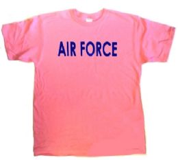 12 Pieces Women Made By Usa Company Pink T-Shirts Screen Printed With 1 Color Dark Blue "air Force" - Women's T-Shirts