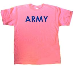12 Wholesale Women Made By Usa Company Pink T-Shirts Screen Printed With 1 Color Dark Blue "army"