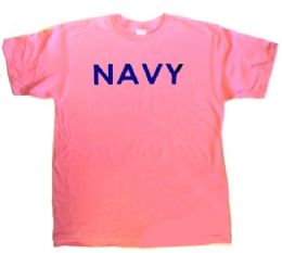 12 Wholesale Women Made By Usa Company Pink T-Shirts Screen Printed With 1 Color Dark Blue "navy"