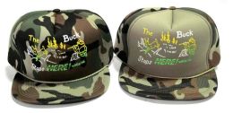 36 Wholesale Adult Hats Printed Winter Hats, Green Camouflage, The Buck Stops Here