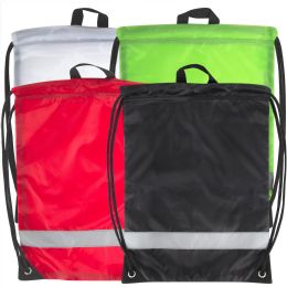 100 Pieces 18 Inch Safety Drawstring Bag With Reflective Strap -4 Colors - Draw String & Sling Packs