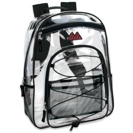 24 Pieces 17 Inch All Terrain Clear Bungee Backpack -Black - Backpacks 17"