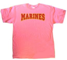 12 Bulk Made By Usa Company Pink T-Shirts Screen Printed With 2 Color "marines"