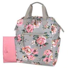 12 Pieces Baby Essentials Tote Convertible Wide Opening Backpack - Floral - Baby Diaper Bag